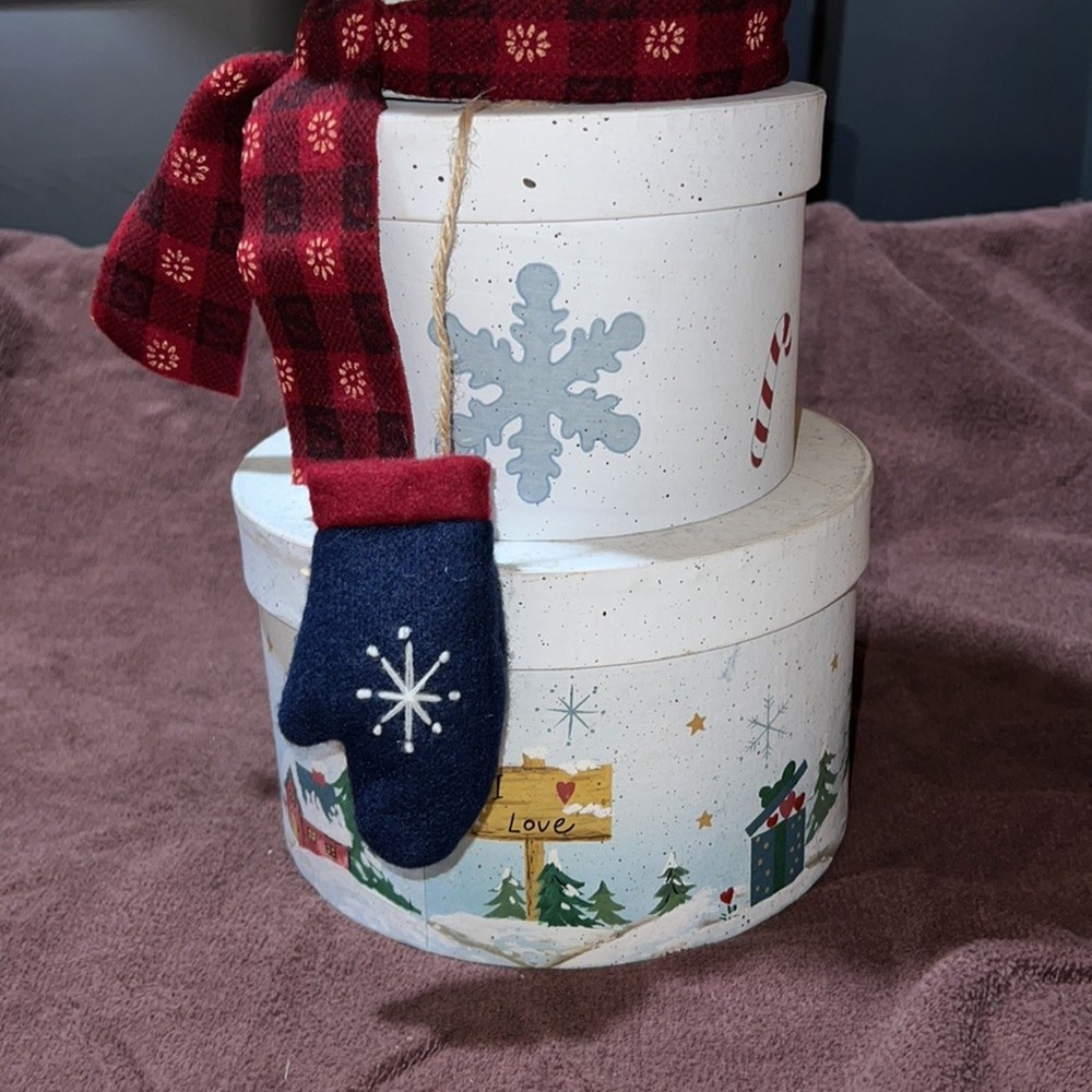 Stackable snowman holiday Christmas decor angels white needs TLC but cute decor