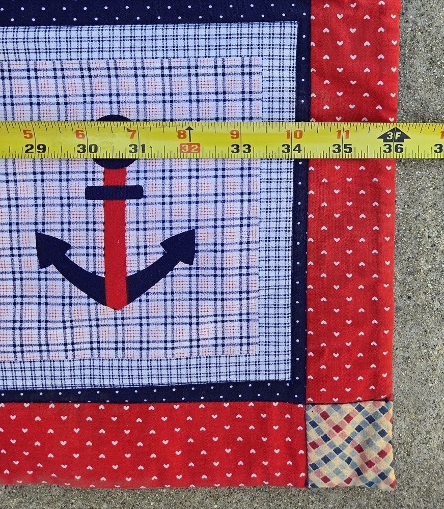 Nautical patchwork quilt Anchor sailboat lighthouse print 36" x 37"
