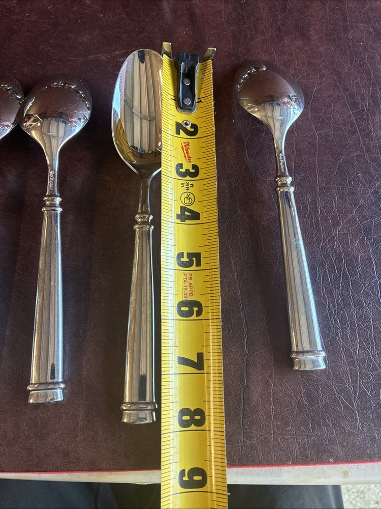 4 Guy Degrenne ABSOLU Glossy Stainless Flatware 8” Spoons