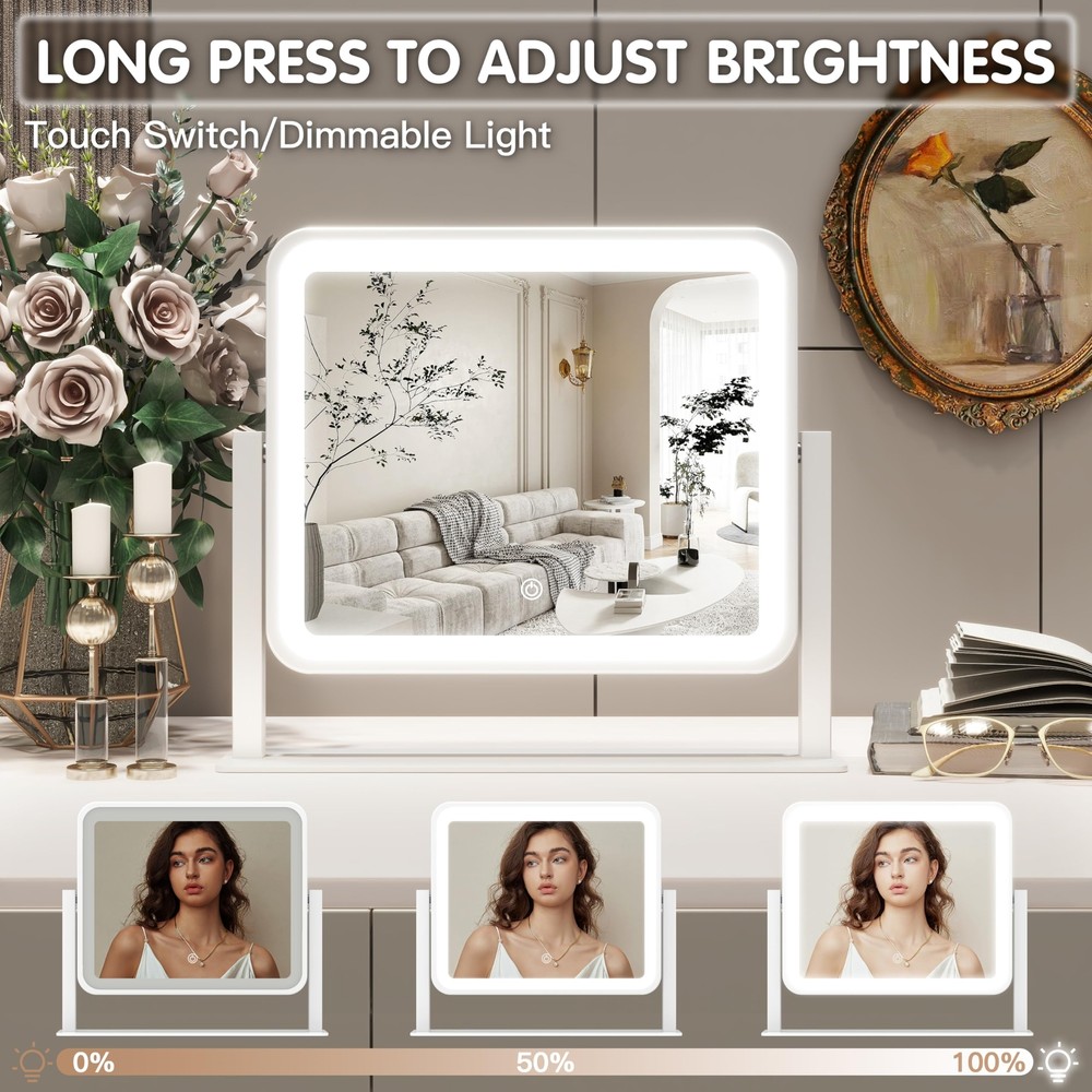 Vanity Mirror Lights 14x12 Makeup Lighted Tabletop Smart Touch 3-Color