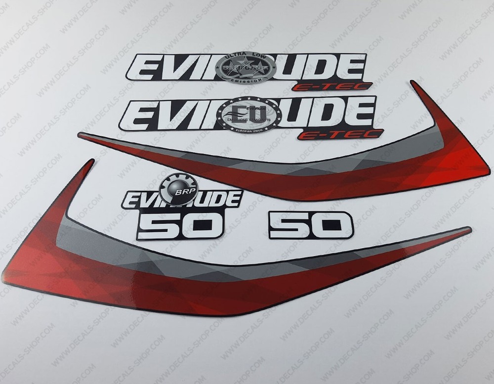 Evinrude 50 hp ETEC 2015-2016 outboard engine decals sticker set Graphite Cowl