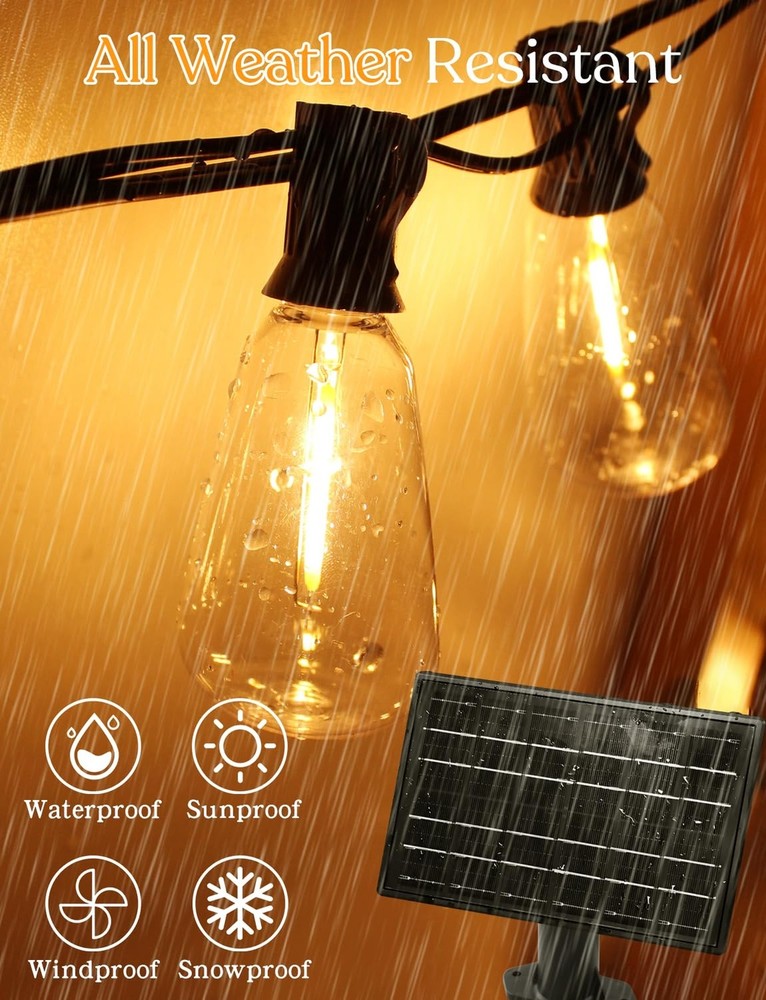 100ft Solar Outdoor String Lights with Remote - USB Rechargeable Solar Powere...