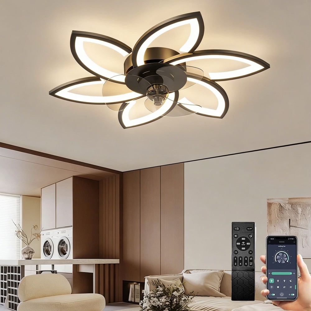 LED Low Profile Ceiling Fan Light Silent Dimmable Fan Light with Remote Control