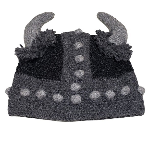Hand Knit Horned Viking Hat