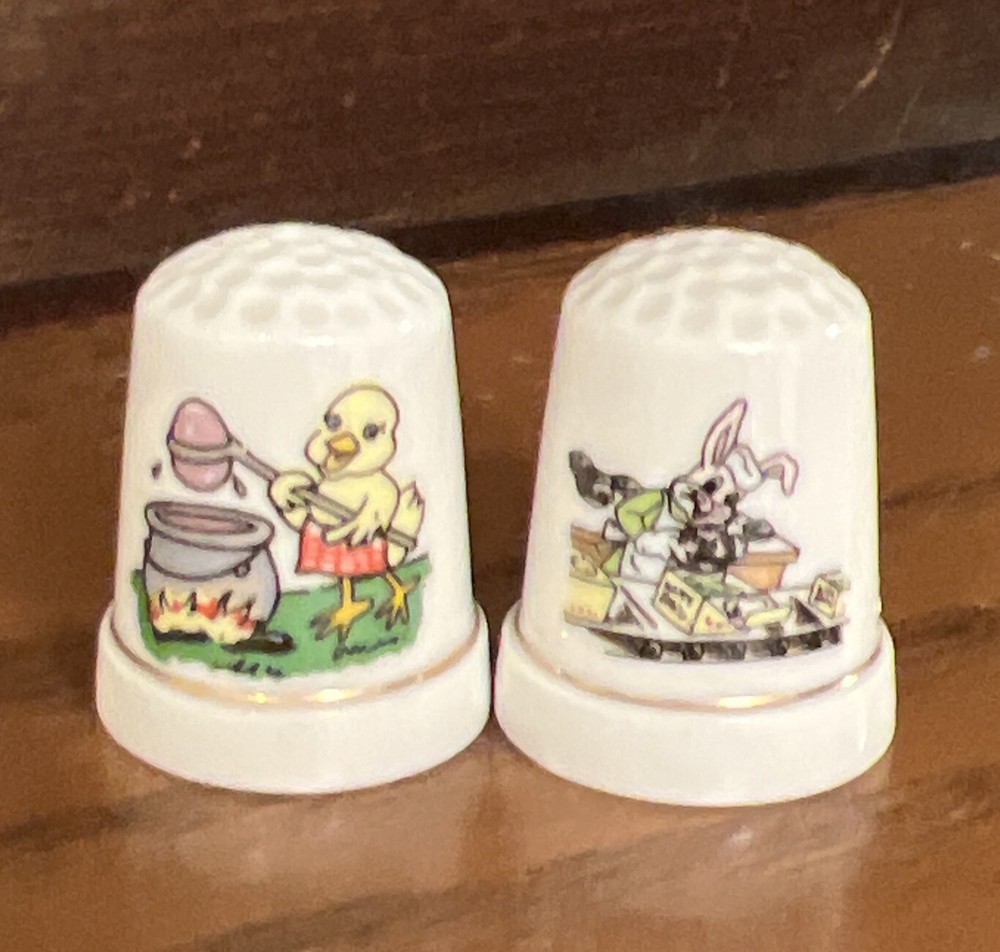 Vintage Easter Thimble Lot Porcelain (2) Easter Bunny Easter Chick Easter Rabbit
