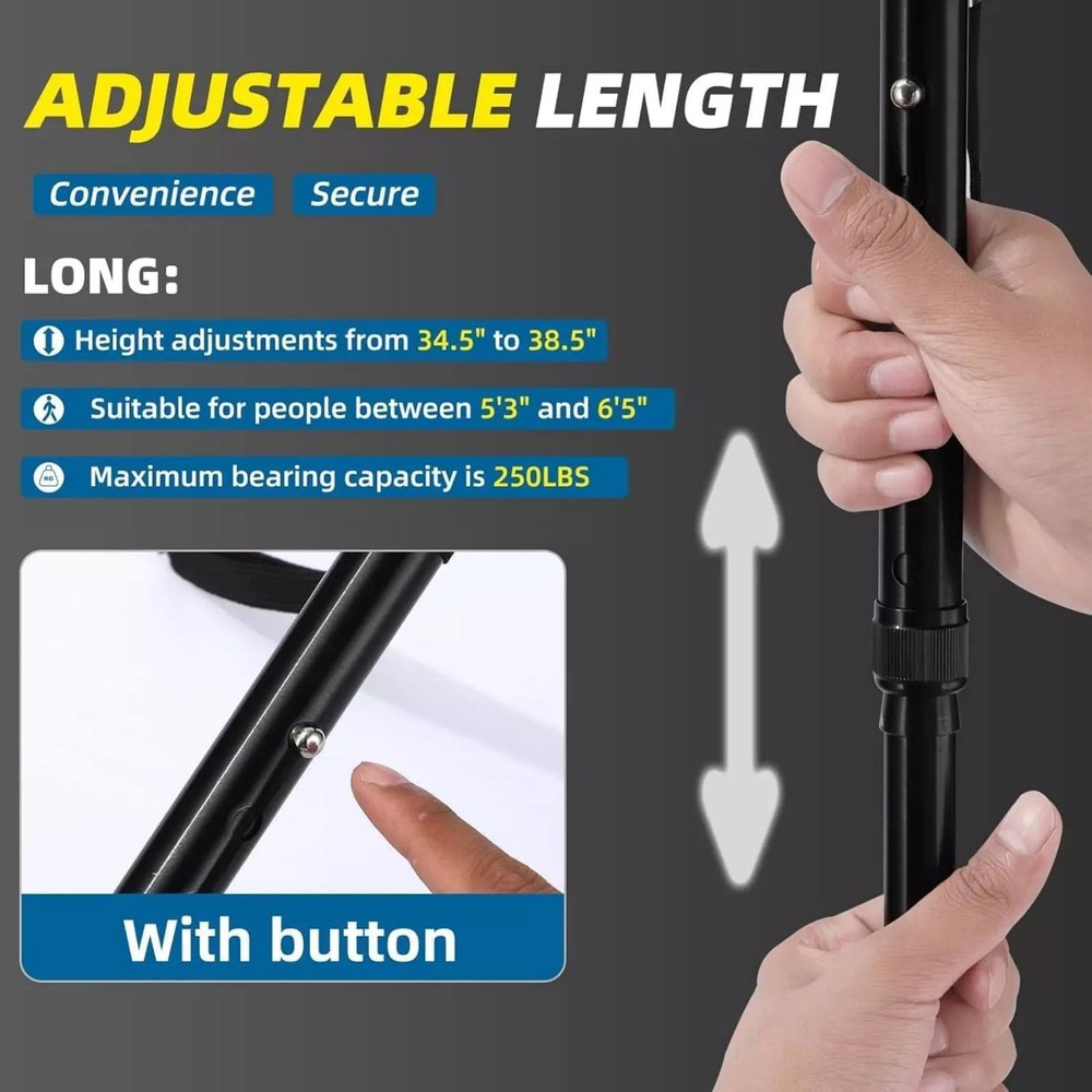 1PC Durable Aluminum Adjustable Walking Cane 4-Section Collapsible Design