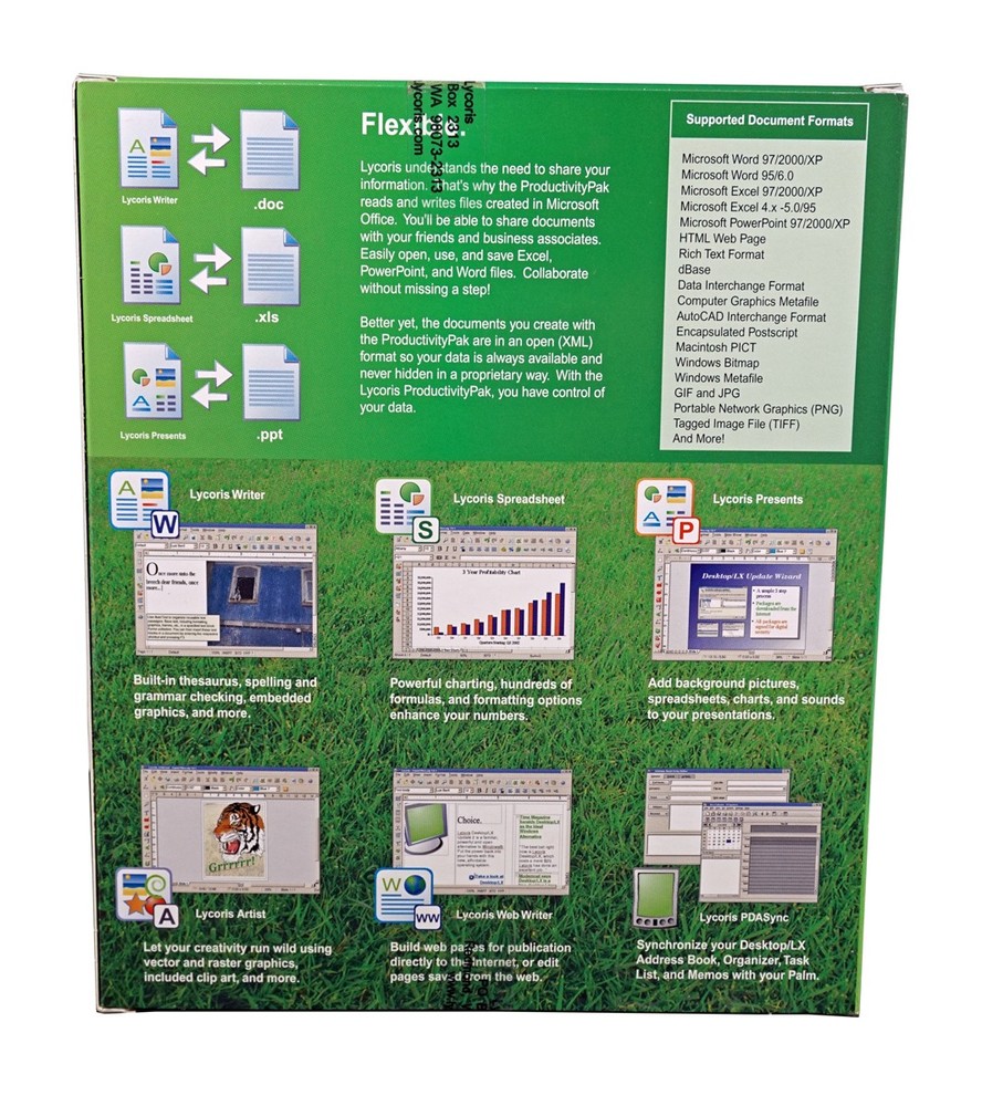 Lycoris Productivity Pak Office Suite - documents created are in open XML format