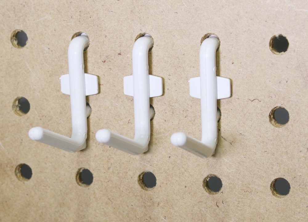 Plastic White L-Style Pegboard Hook Kit, 25-Pack