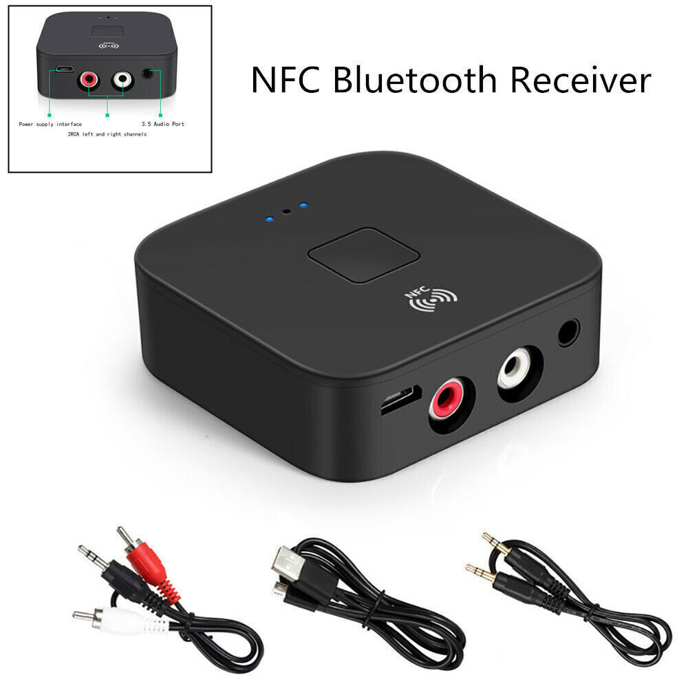 DV5V Bluetooth 5.0 Receiver Wireless 3.5mm Jack AUX NFC to 2 RCA Stereo Adapter