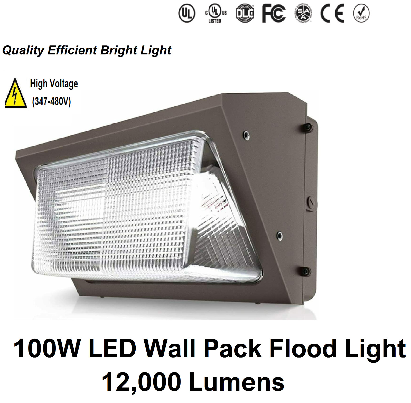 100W LED OUTDOOR WALL PACK High Voltage (AC 347-480V)  5000K Glass Lens