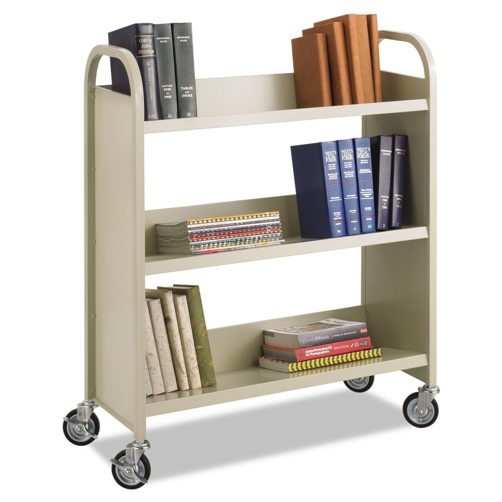 Safco 5358SA 300 lbs. 3 Shelves Metal Steel Double-Sided Book Cart -  Sand New