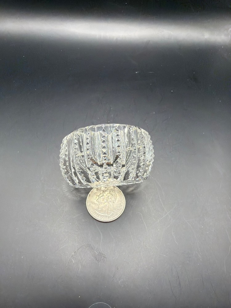Round Clear Glass Open Salt Cellar w/Vertical Line Pattern