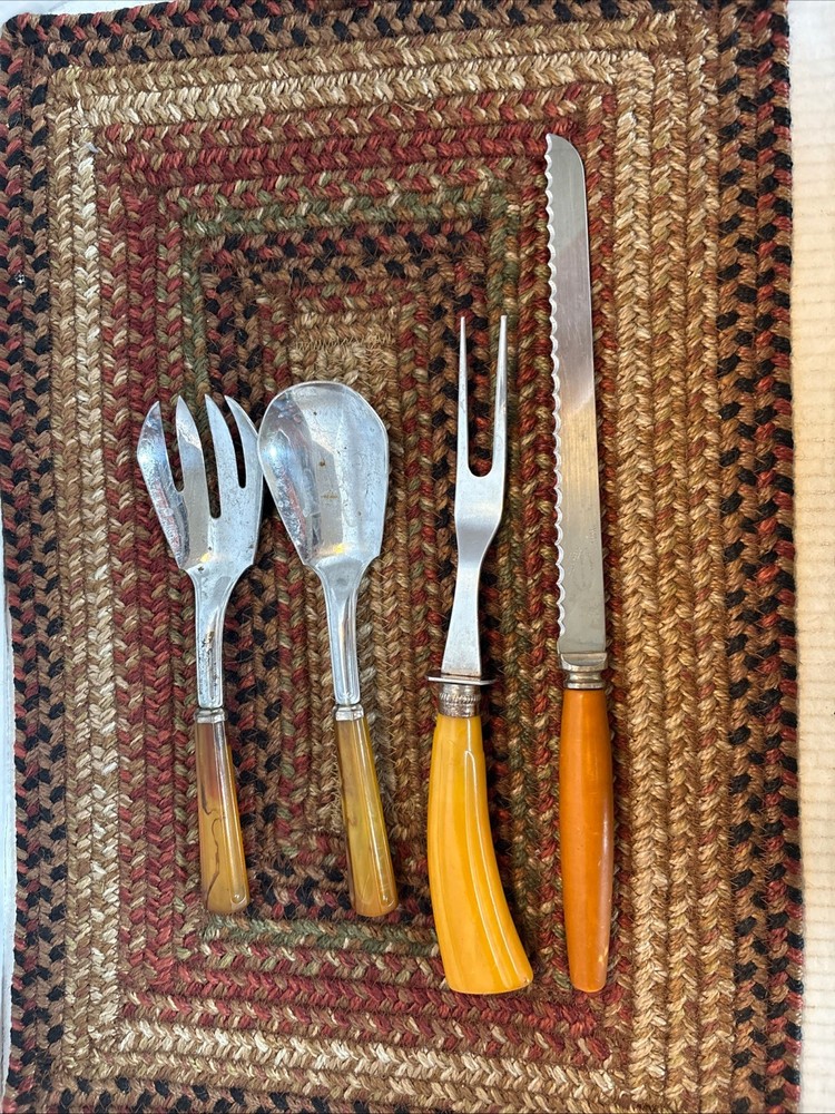 Vintage Bakelite Butterscotch Server Fork Spoon Knife