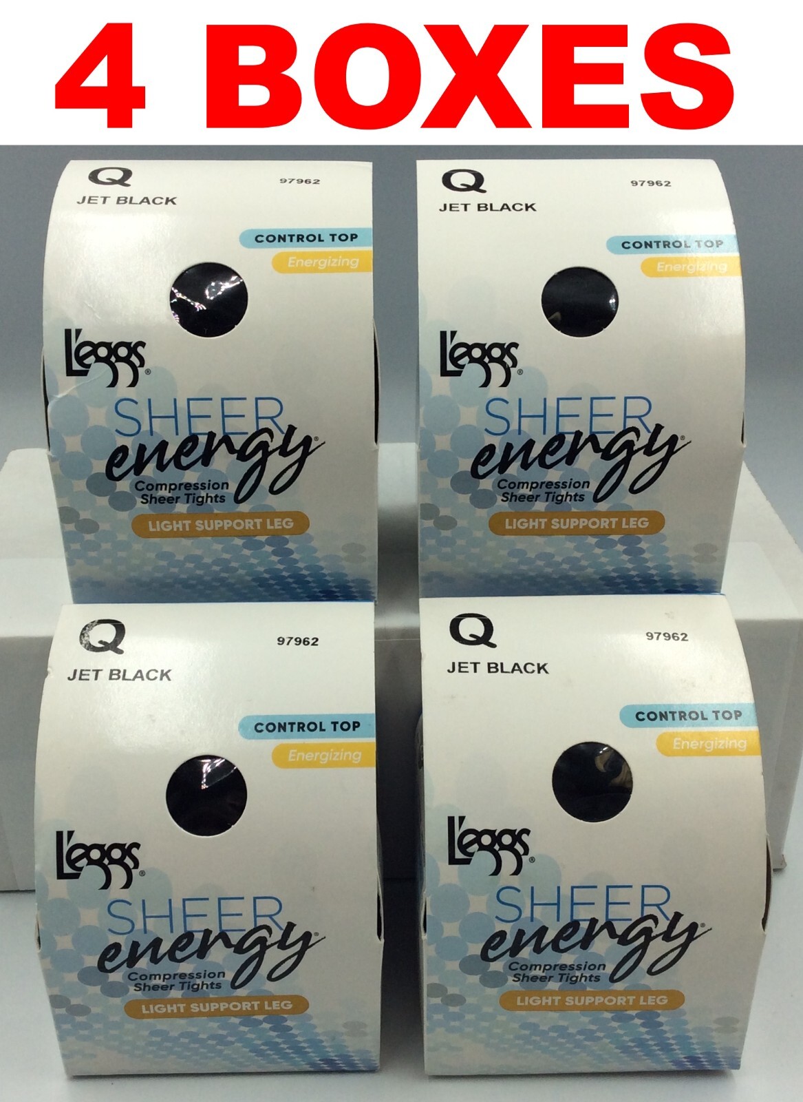 Leggs Sheer Tights SIZE Q Energizing Jet Black Tights Light Leg Support, 4/BOXES