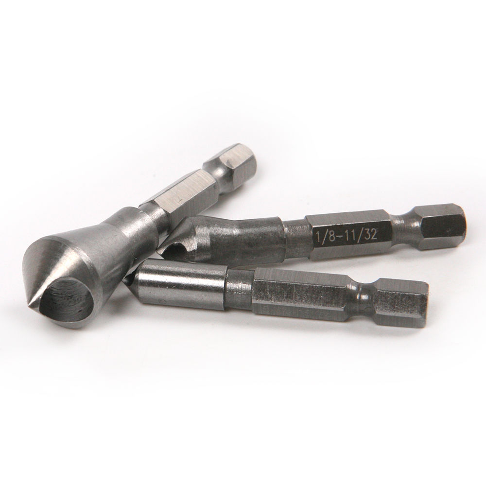 3pcs 1/4'' Hex Shank Countersink Chamfering Deburring Hole Cutter Drill Chisel