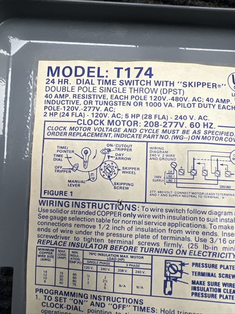 NOS Intermatic T174 208-277V DPST 24-Hour Mechanical Timer