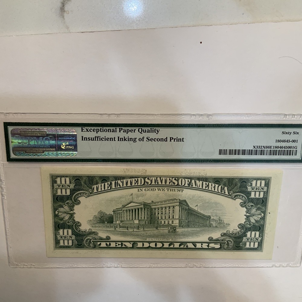 $10.00Fed Res Note.FR#Unk .Error Note,Insufficient Ink Error.PMG 66 Epq