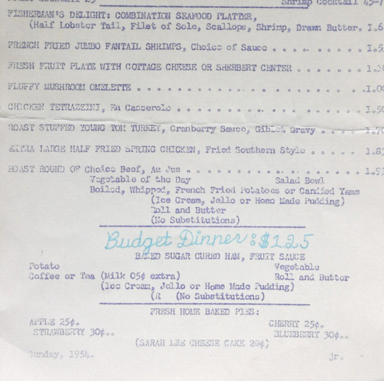 Mystery Menu Mansons No location 1954