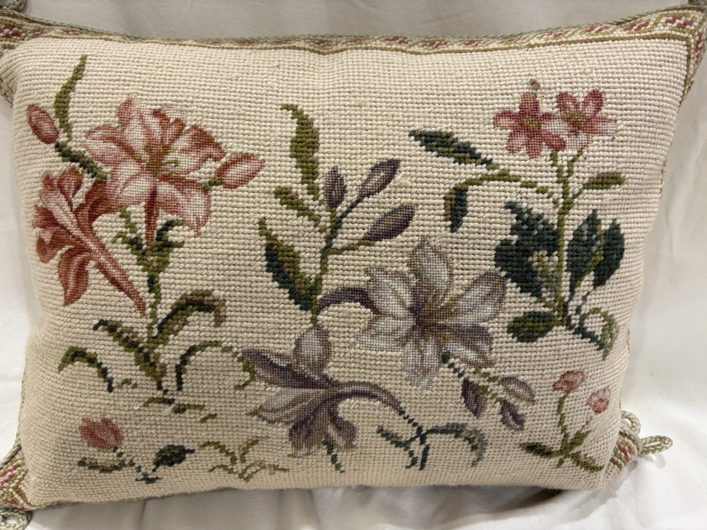 Katha Diddel Needlepoint Floral Pillows, pair
