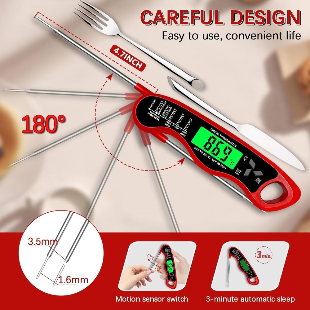 Instant Read Meat Thermometer: Waterproof, Fast 3 Sec Response, Ergonomic Design