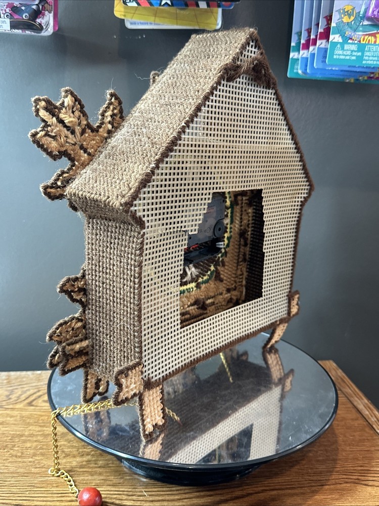 Vintage 13" x 11" Plastic Canvas Cuckoo Clock (unknown functionality)