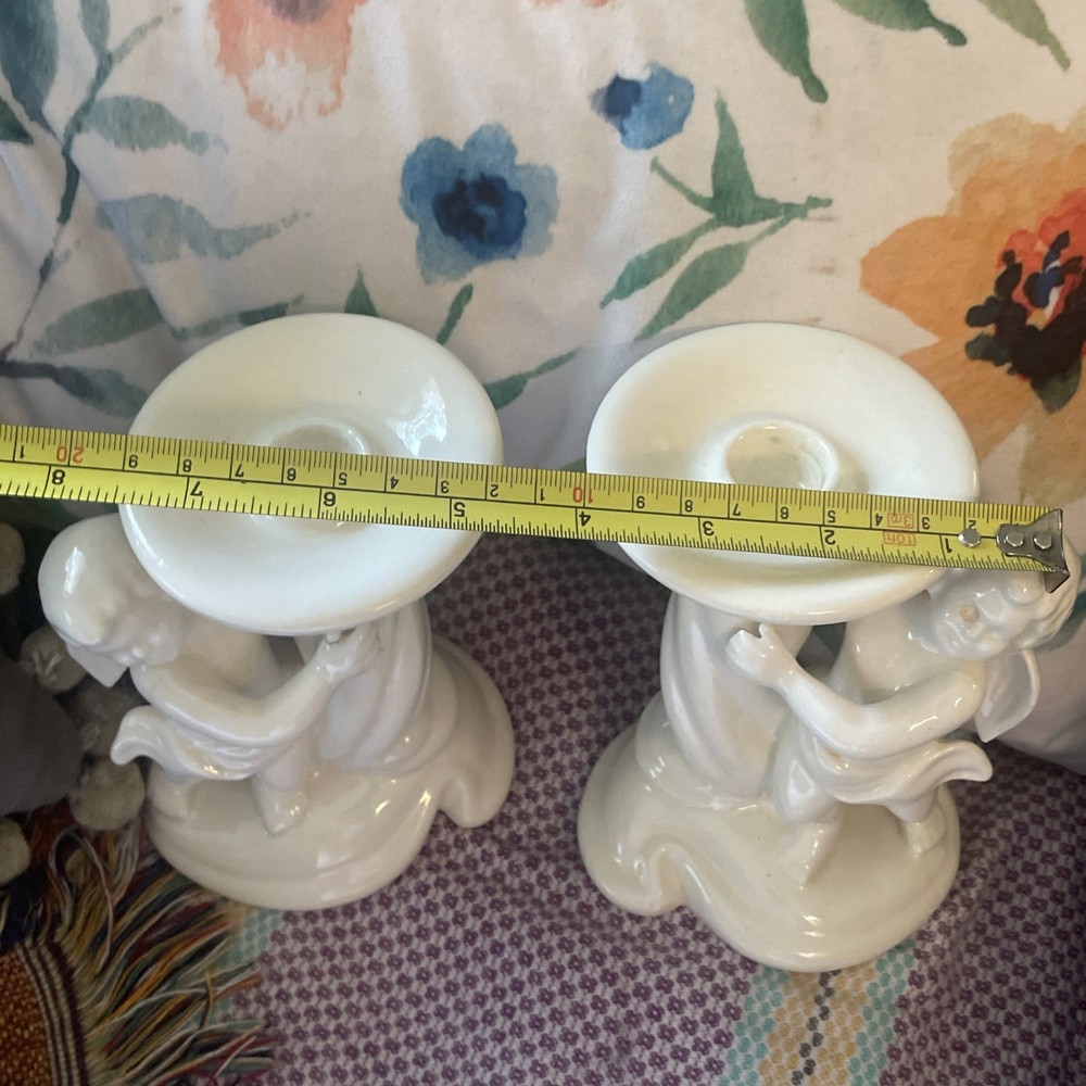 Vintage Porcelain Cherub Candle Holder Pair