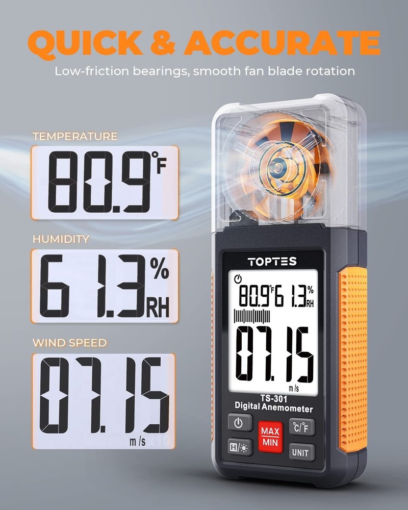 TS-301 Digital Anemometer, Wind Speed Meter with 2.26-inch Big Backlight LCD ...