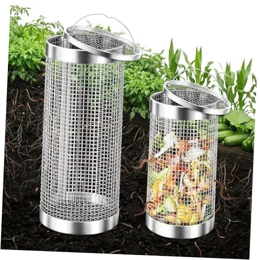 2 Pack Worm Composter Worm Bin, Stainless Steel Inground Compost Bin with