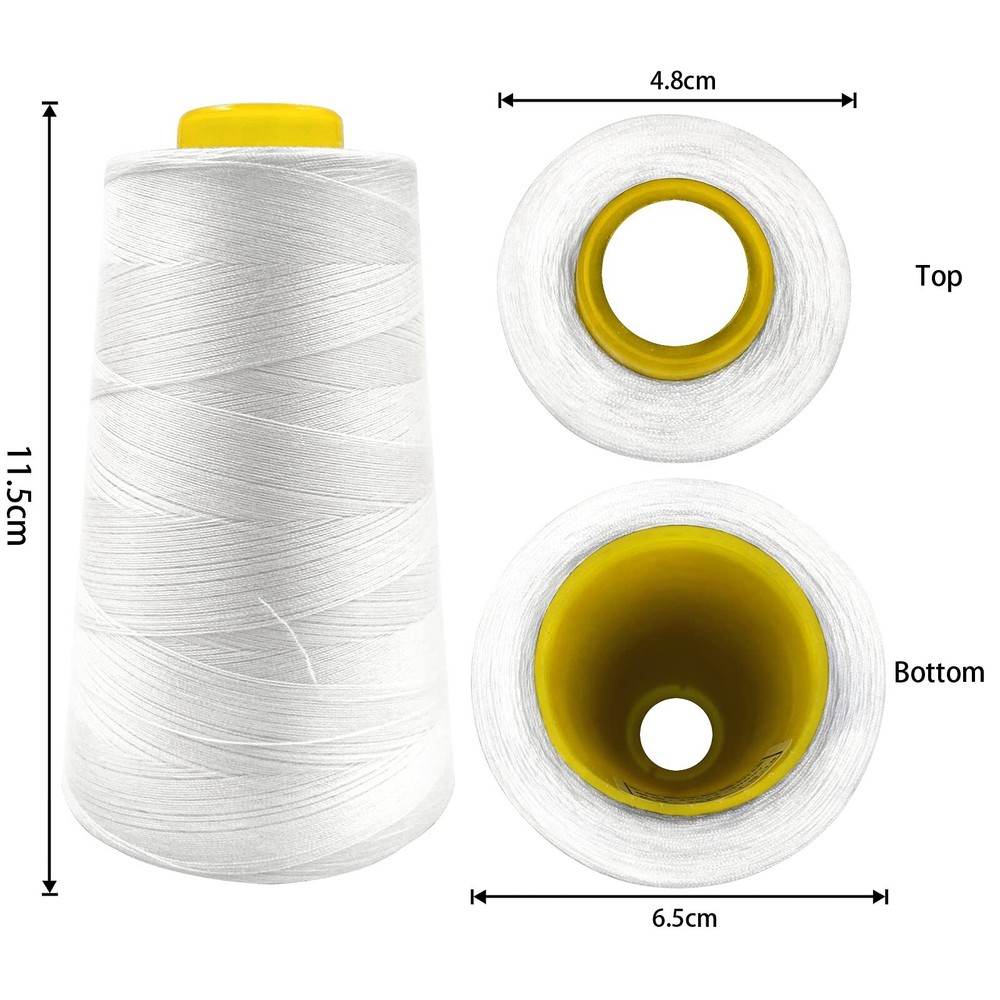 4 Cones 3000 Yards White All Purpose Polyester Thread 40S/2 for Serger