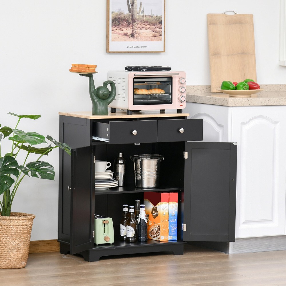 Engineered Wood Sideboard Kitchen Storage Cabinet Black Natural