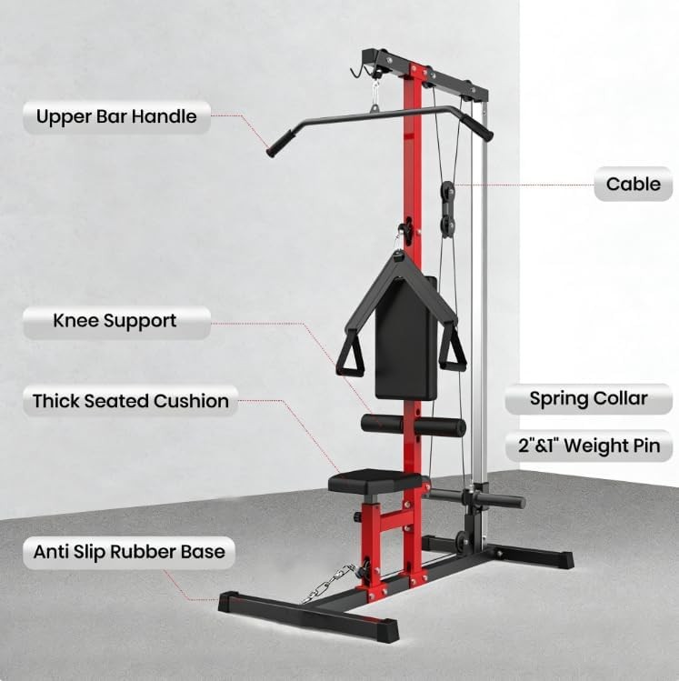 Pull Down & Low Row Cable Machine Home LAT Pulley System for Full Body Workout