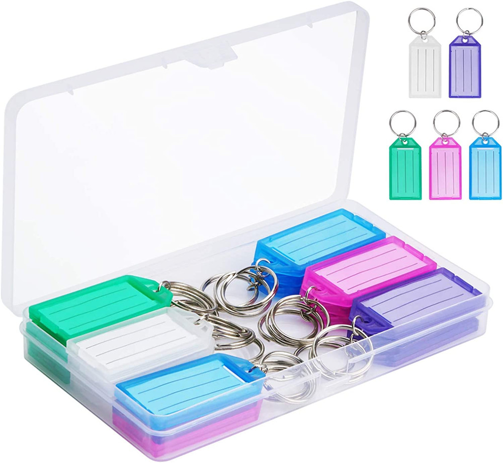 20 Pack Plastic Key Tags with Container Key Labels Rings ID Window Assorted Colo
