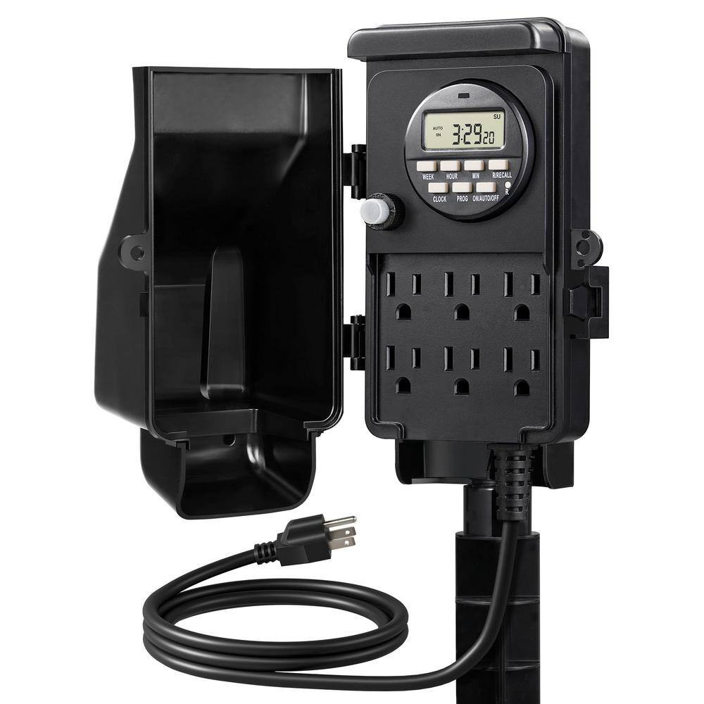 15A 1440 Min. Waterproof Outdoor Digital Stake Power Strip Multi Socket Timer wi
