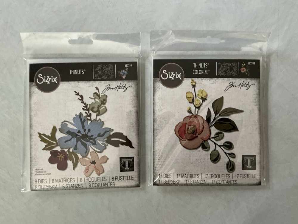 Sizzix Tim Holtz Thinlits Metal Cutting Dies #665208 & #665210 New Flowers