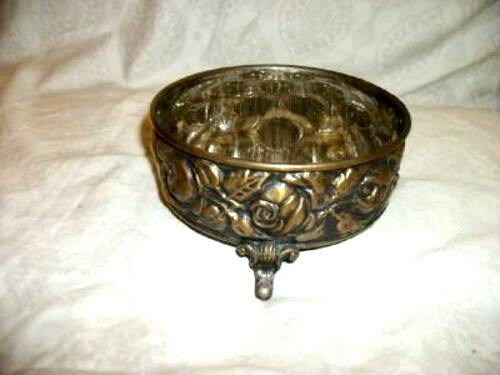 ITALIAN SILVERPLATE ROSES FLOWER FROG EPEGNE GLASS EL de UBERTI MID CENTURY