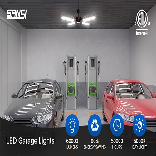 SANSI 60W LED Garage Light Deformable 6000lm Bulb LED Ceiling Workshop USED