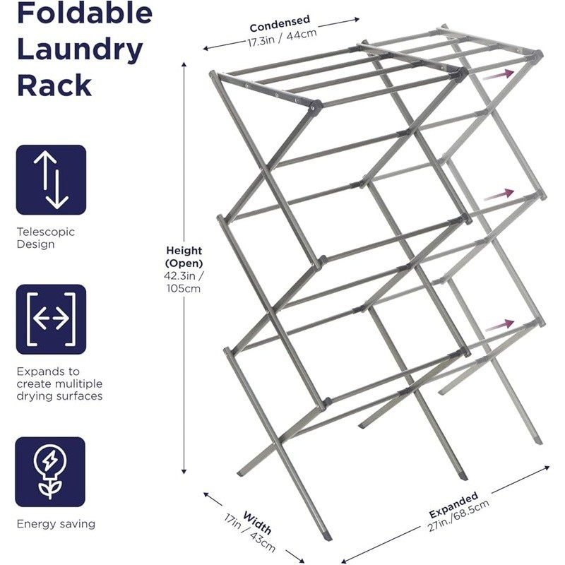 Folding Metal Drying Rack Space Saving Collapsible Adjustable Storage Solution
