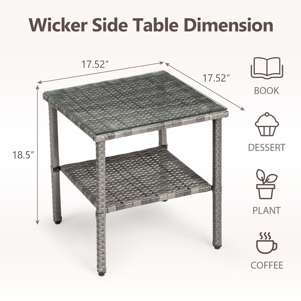 New Square Double-layer Glass Tabletop Gray Gradient Rattan Edge Table.
