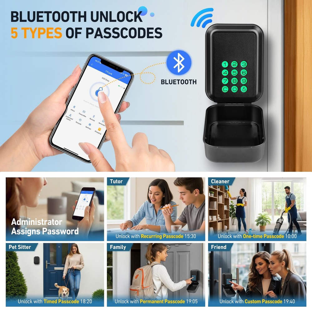 Smart Key Lock Box Bluetooth Electronic Lock Box for Keys, Wall Mount Digita...