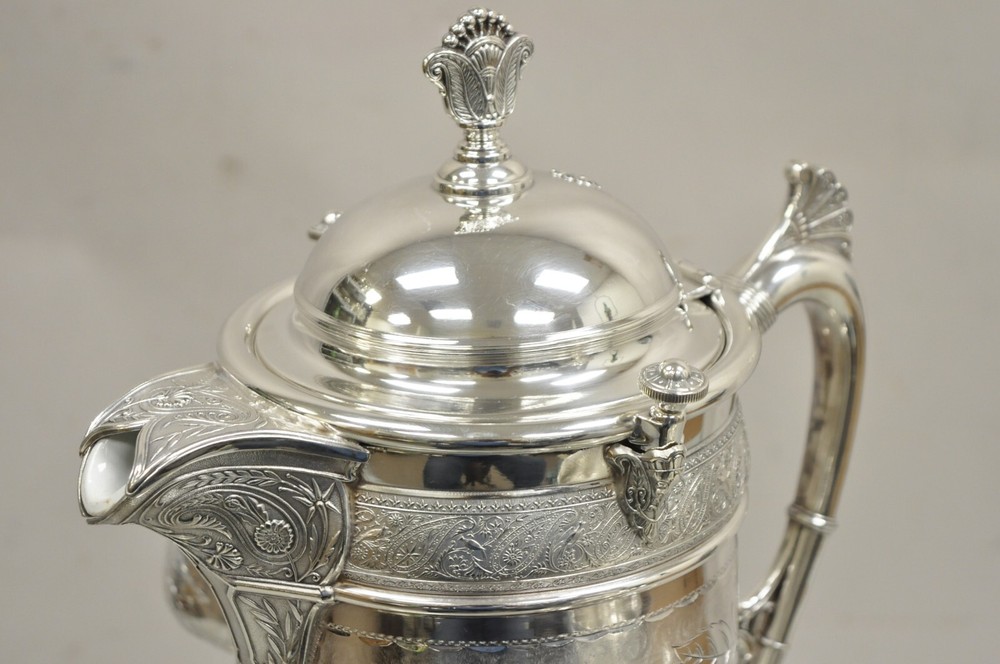 Antique Reed & Barton Victorian Silver Plated Tilting Ice Water Pitcher Set