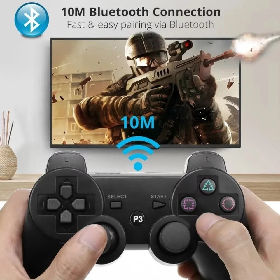 2x Black Wireless Bluetooth Video Game Controller Pad For Sony PS3 Playstation 3