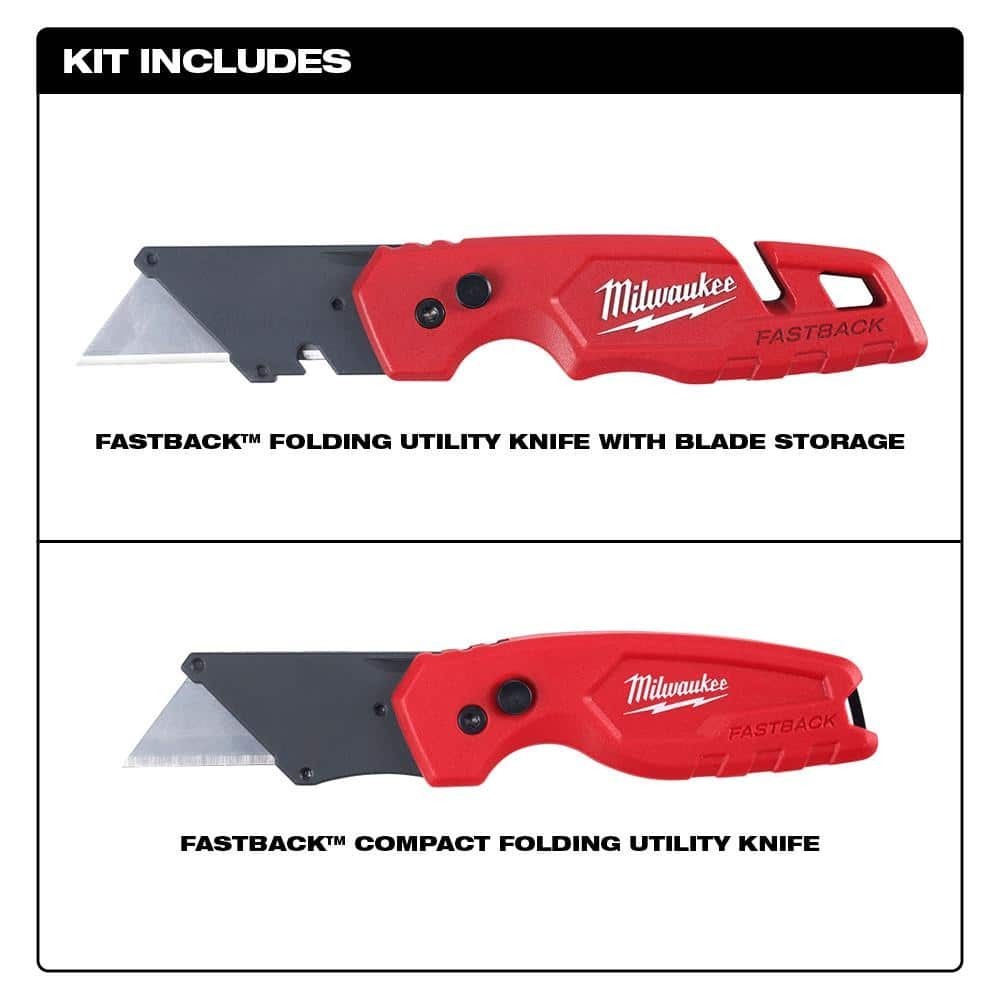 FASTBACK Utility Knife 2 Piece Set Folding Knife with Blade Storage Gut Hook