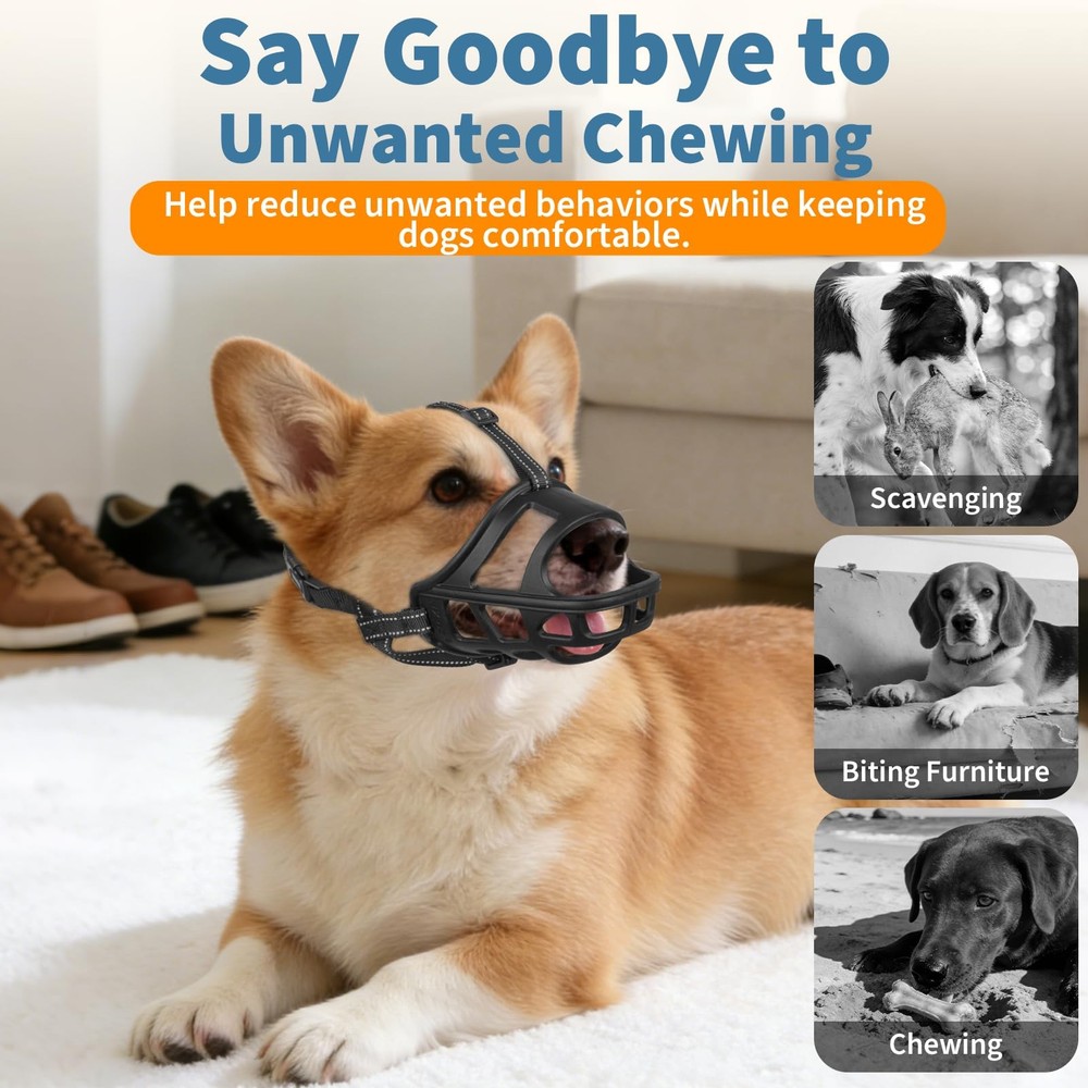 BARKLESS Dog Basket Muzzle for Medium & Large Dogs, Humane Cage S, Black