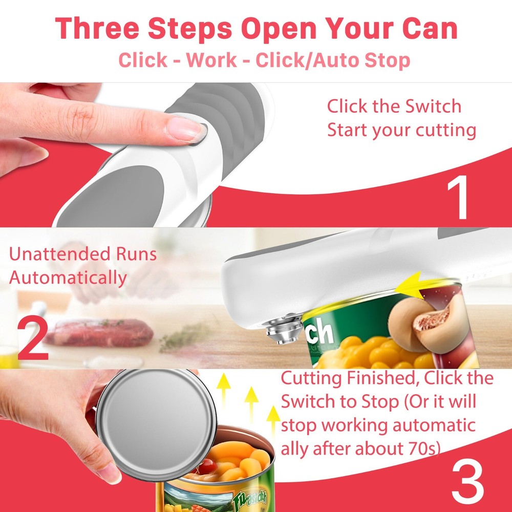 Can Opener for Kitchen w/ Extra Blade Rechargeable No Sharp Smooth Edge Electric