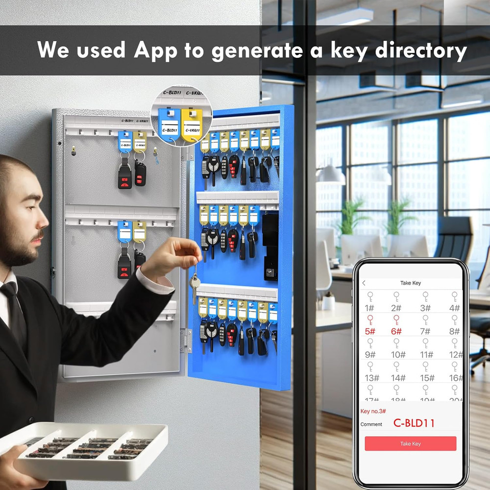 Smart 48-Key Lock Box with Bluetooth, Wi-Fi & Remote Access for Easy Key Managem