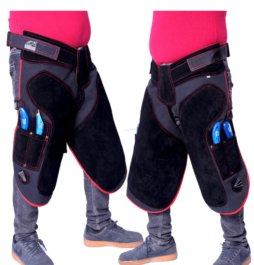 Farrier Apron Chaps with 4 Knife Pockets and 2 Nail Magnets with Back Support.