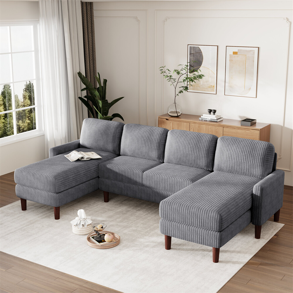 103'' U-shaped Sponge-filled Cushion Combination Sofa with Solid Wood Legs