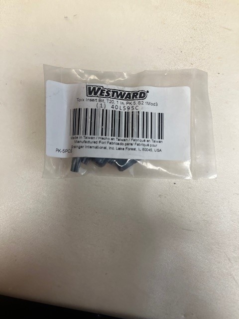 WESTWARD Insert Bit: Insert Bit, T20 Bit Size, Imperial, Torx® Head, T20 Bit Ind