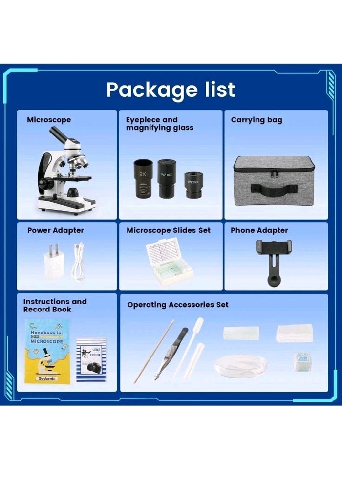 Sedumic Monocular Microscope 40X-2000X Student Science Kit Phone Adapter Set