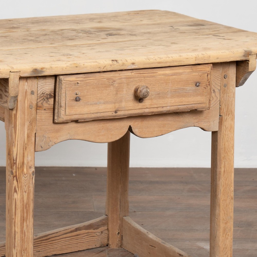 19th Century Rustic Pine Side Table with Single Drawer